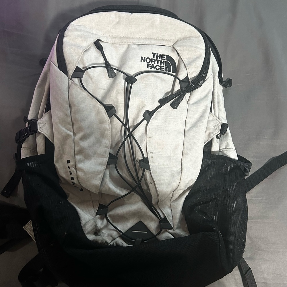 The North Face White and Black Backpack Sleek Minimalist Design